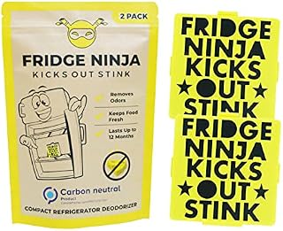 Natural Fridge Fresheners (2 Pack) - Compact Size Unscented Charcoal Fridge Deodoriser and Freshener, Reusable Activated Charcoal Air Purifier - Also for Lunch Bags and Cool Boxes