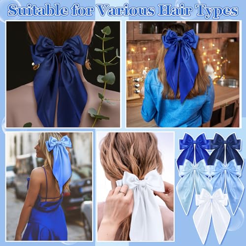 5 Piezas Pinzas Grandes Azules de Satín para Cabello miniatura 6