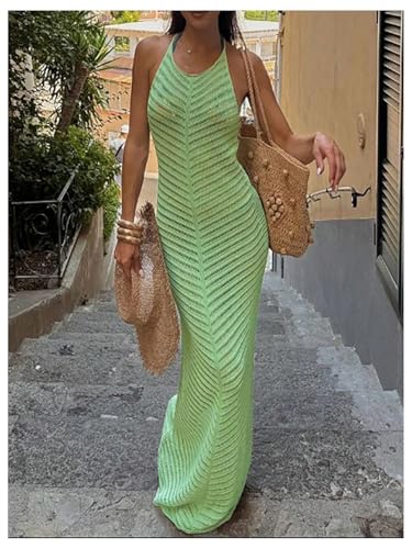 MakeMeChic Women's Hollow Out Cover Up Dress Tie Backless Halter Neck Sleeveless Beach Swimsuit Maxi Dresses 5