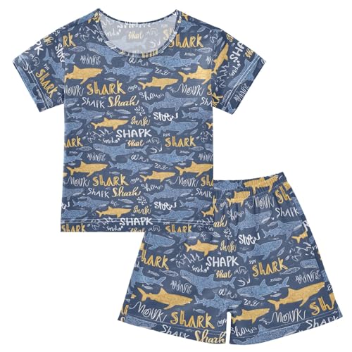 Cartoon Shark Creative Pattern Summer Cute Pajama Sets, Short Sets for Daily Wears and Sleep Wears