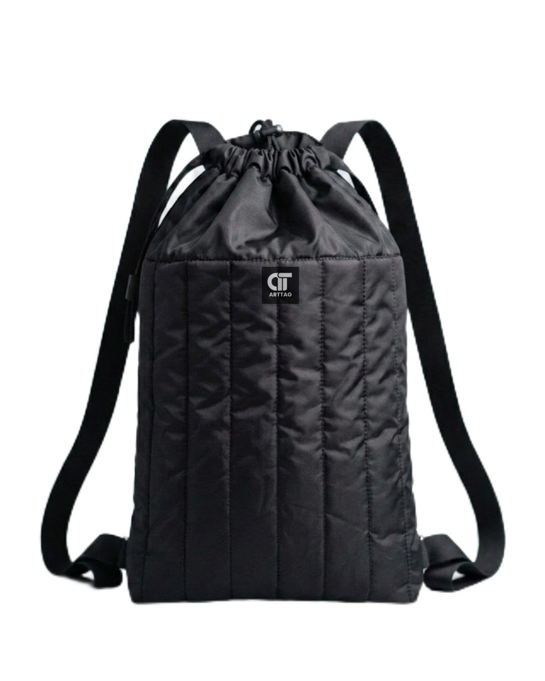 quilted drawstring backpack, black cinch sack with adjustable straps | quilted black exterior gives this drawstring backpack a clean, modern look for everyday carrying.adjustable shoulder straps.