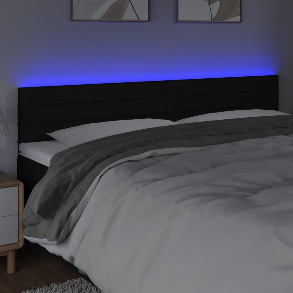 Czarny zagłówek LED 180 x 5 x 78/88 cm z materiału, regulacja wysokości, tapicerka do łóżka, montaż ścienny, nowoczesne wzornictwo