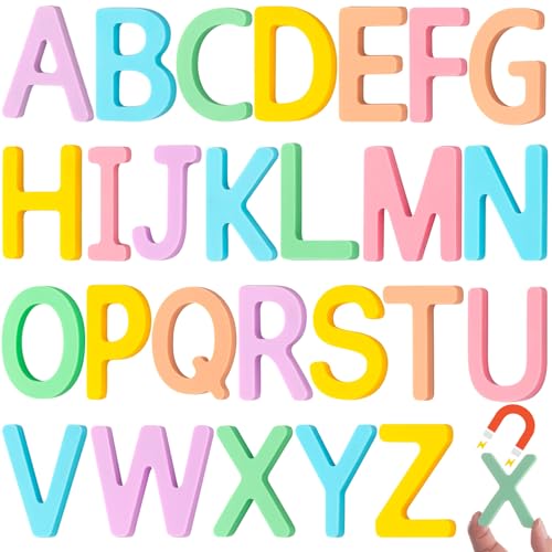 VioraWhite 26 PCS Food-Grade Silicone ABC Magnetic Alphabet Letters Kit Educational Alphabet Fridge Magnets for Toddlers 1-3 - Magnetic Letters Classroom Learning with Storage Box(Macaron)