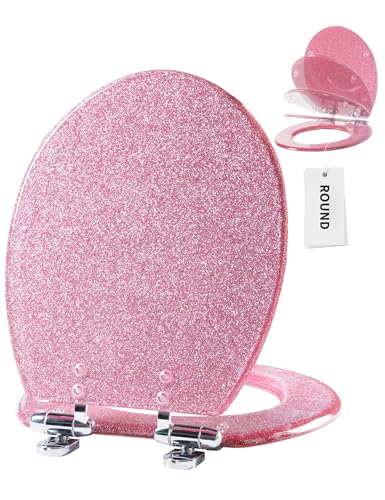 Angol Shiold ROUND Resin Soft Close Toilet Seat Pink Glitter16.5