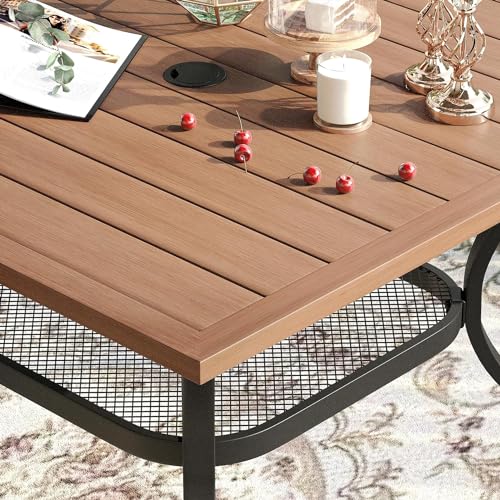 Image of VICLLAX 5 Pieces Patio Dining Set, Outdoor Furniture Set Includes 37.8 inch Square Outdoor Table and 4 Stackable Patio Sling Chairs, Walnut Tabletop and Brown Fabric