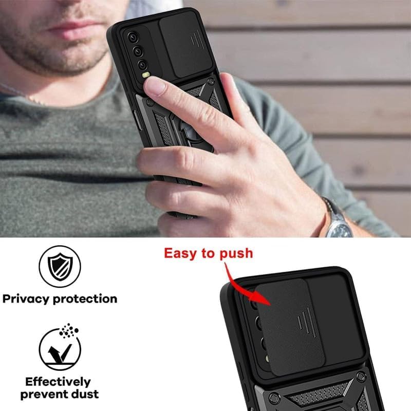 Image of MoreFit Hard Dazzle Compatible with Vivo Y20i, Hybrid Shockproof Bumper Defender Cover, Kick Stand Hybrid Desk Stand for Vivo Y20i / Vivo V2027 - Shutter Black