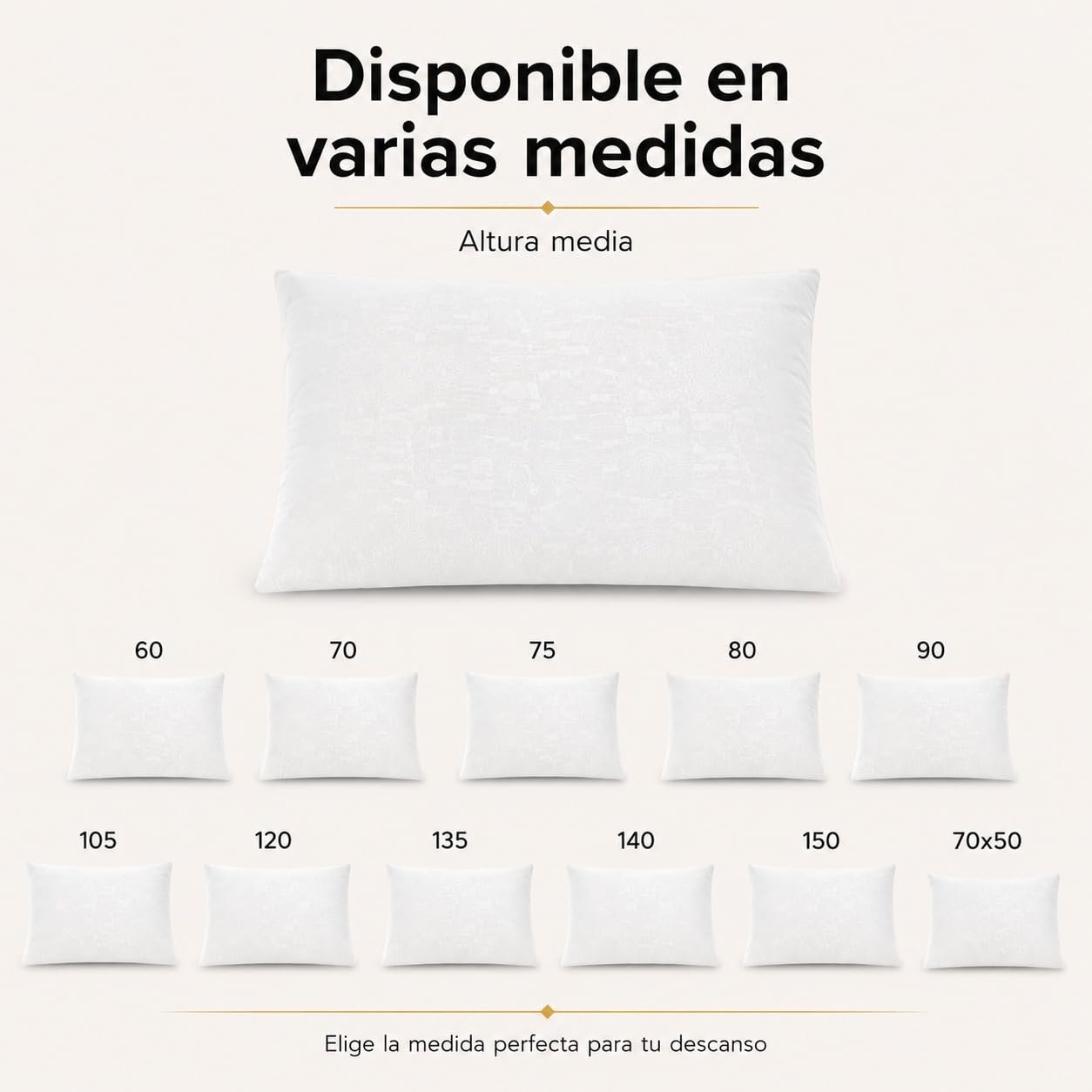 Moshy Almohada de Fibra Altea, Firmeza Media-Blanda y Altura Media, Transpirable, Funda de Microfibra Tacto Seda (150 cm)