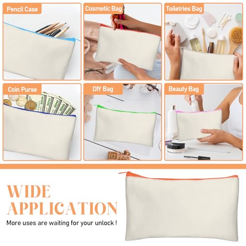 Image of Legigo Blank DIY Craft Bag Canvas Pencil Case Makeup Pouch - Multi-Purpose Travel Toiletry Zipper Bag, 8.3 x 5 Inch, Beige (Color Zipper)