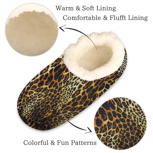 Leopard Print House Slippers for Women Men, Animal Leopard Print Fuzzy Soft Cozy Non Slip Slipper Socks2