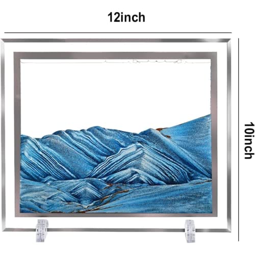 Image of NYRWANA Moving Sand Art Picture Glass Liquid Wall Painting 3D Deep Sea Sandscape Natural Landscape in Motion Display Flowing Sand Frame Relaxing Home Decor (12 inch, Blue)