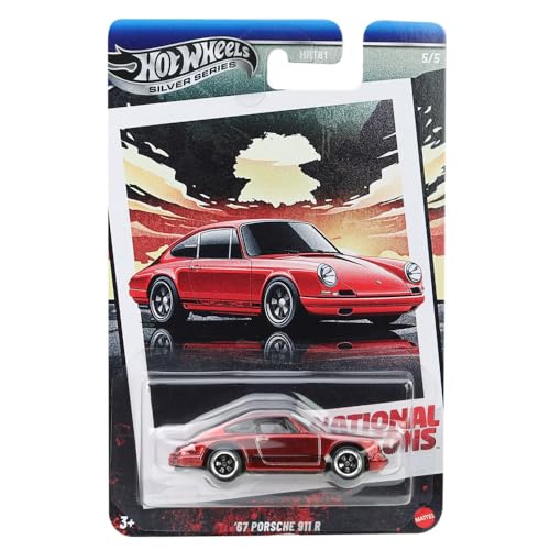 Hot Wheels National Icons, Serie Plata, '87 Porsche 911 R, Coche coleccionable die-cast rojo JBY91