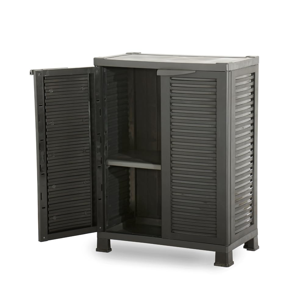 Kreher Kunststoffschrank Star Mittler, 92 x 68 x 40 cm cm, mit 1 Einlegeböden, verstellbar, je 20 kg Tragkraft - mittlere Version Schwarz (mittel)