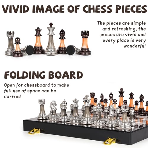 Agirlgle DALIFANYUCHESS 15 Inch Large Chess Set For Adults Kids With Weighted Acrylic Chess Pieces 3.5 Inch King & Portable Folding Marbling Wooden Chess Board Travel Chess Sets Family Board Game Gift thumb #2