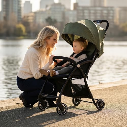 Image of Mothercare Baby Stroller Lightweight One-Key Fold 0-3 Years Green | Lightweight 4.6kg frame with 360 swivel wheels and one-key fold mechanism for easy storage and transport