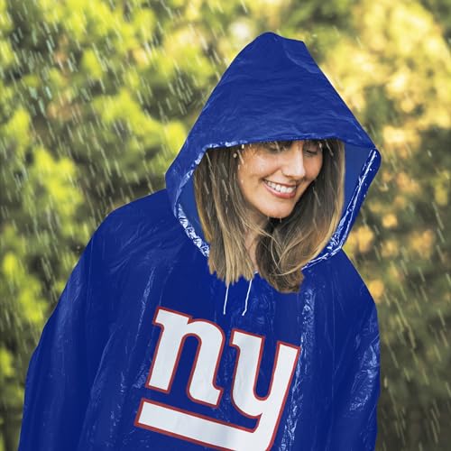 Pets First NFL New York Giants Waterproof Rain Poncho for Adults, Sporty Rain Poncho for Men and Women, with Elastic Sleeves and Drawstring Hood, Rain Coat for Rainy Weather. Ftbl Rain Jacket2