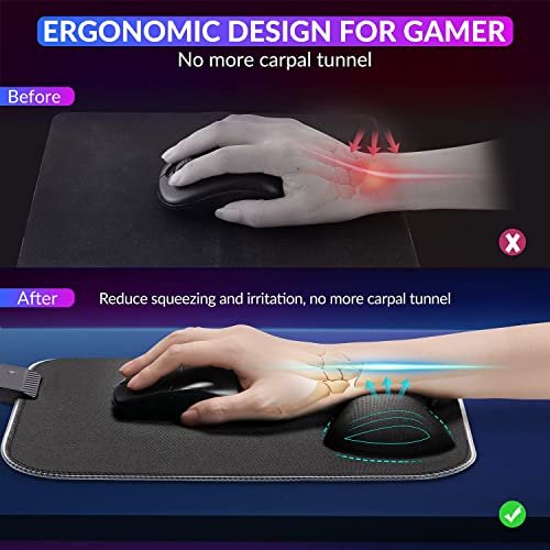 Gimars Rgb Mouse Pad With Wrist Rest Support,12 X 10 Inch Extra Large Ergonomic Gaming Mouse Pad With 11 Led Lighting Modes,Non-Slip Rubber Base,Lycra Fabric For Laptop, Computer, Pc Gaming #TOP3