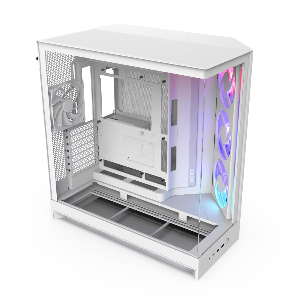NZXT H9 Flow RGB (2025) – Großes Dual-Kammer ATX Mid-Tower Airflow PC-Gehäuse – Enthält 1 x 420mm RGB-Lüftereinheit & 1 x 120mm Lüfter – 420mm Radiatorunterstützung – Gehärtetes Glas – Weiß