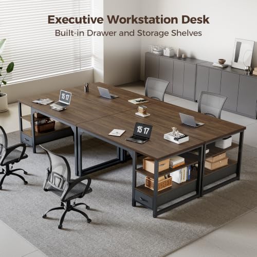 Image of Mericonia 54 in Computer Desk with Drawer, 1 inch Thick Reversible Office Desk | Large Modern Writing Table with Storage Shelves, Heavy Duty Industrial Executive Desk for Home Bedroom Study Work