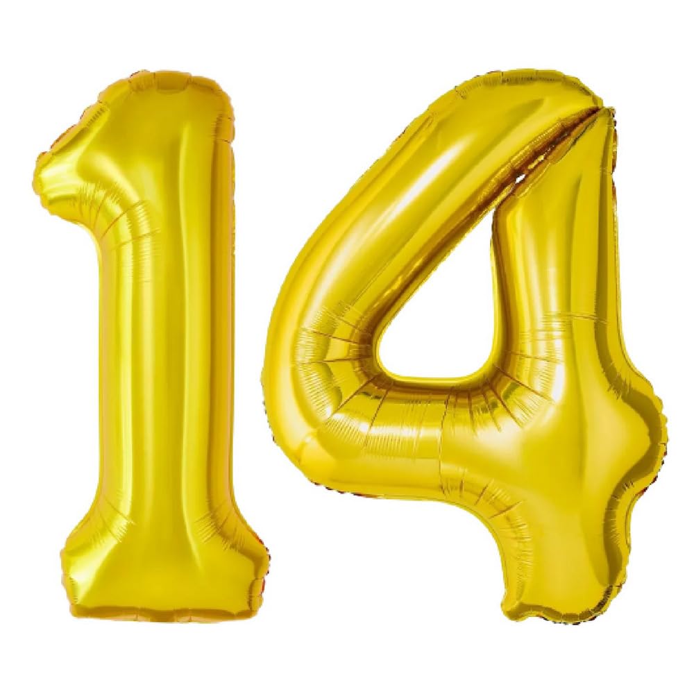 Balloonistics Solid 14 Number Foil Balloon 17" inch Balloon (Gold, Pack of 2)