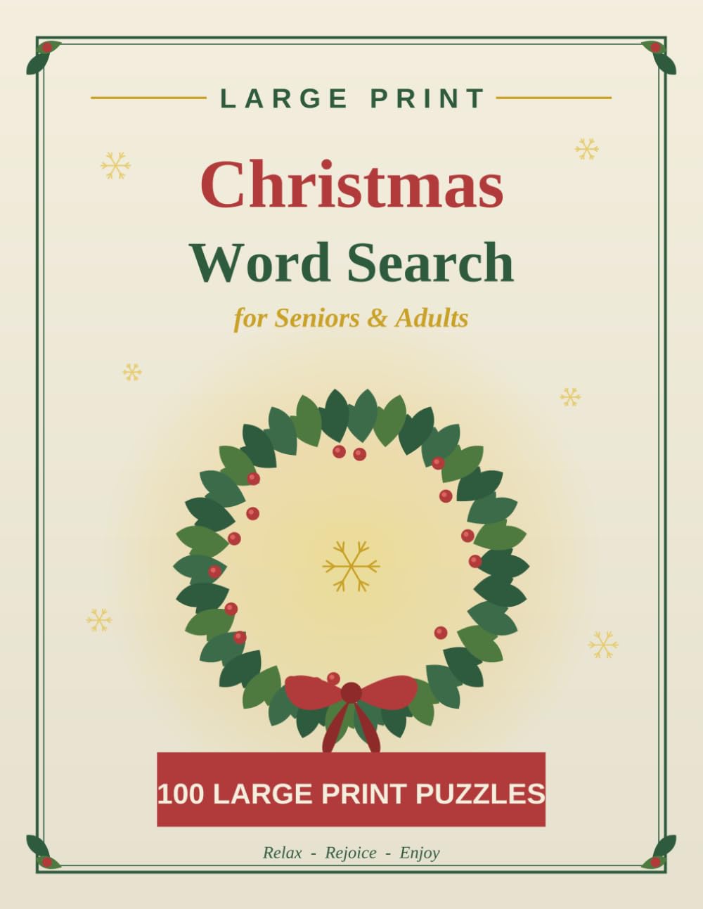 Large Print Christmas Word Search for Seniors & Adults: 100 Festive Large Print Holiday Word Search Puzzles with Complete Solutions
