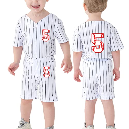 Image of BAICAIYU Toddler Boys Birthday Outfit Kids Baseball Jersey and Pants Suit Set 2nd 3rd 4 Years Old Stripe Cute Summer Clothes
