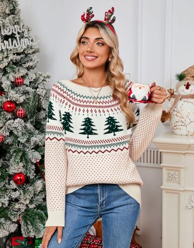 Image of Womens Fair Isle Sweaters Long Sleeve Crewneck Fall Winter Pullover Sweater