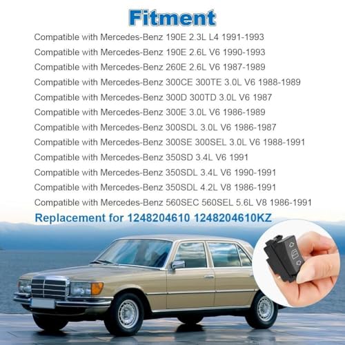 Window Switch Compatible with Mercedes-Benz 190E 260E 300CE 300TE 300D 300TD 300E 300SDL 300SE 300SEL 350SD, Power Window Switch, Driver Side 5 Pins, Replacement for 1248204610, A1248204510 - Image 5