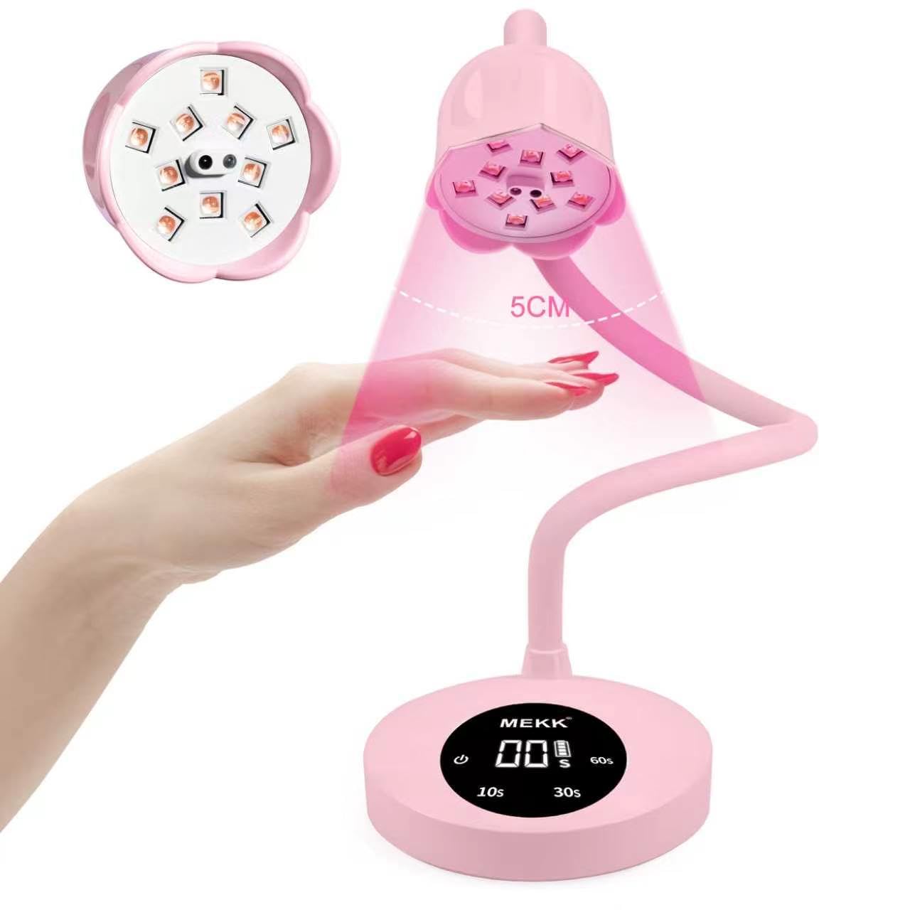 MEKK UV/LED Nail Lamp Pink Professional Flash Cure Nail Lamp with Auto-Sensing UV Light for Nails Cordless UV Light for Gel Nails with Three Timing Modes 360°Adjustable Gooseneck UV Nail Light-image-43