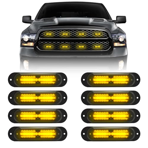 DOXMALL LED Warnlicht Frontblitzer 8Pcs Frontblitzer Blitzer 12V/24V Blinklicht Stroboskoplicht Warnleuchte IP67 Wasserdicht Für LKW ATV SUV Wohnmobil Van (Gelb)