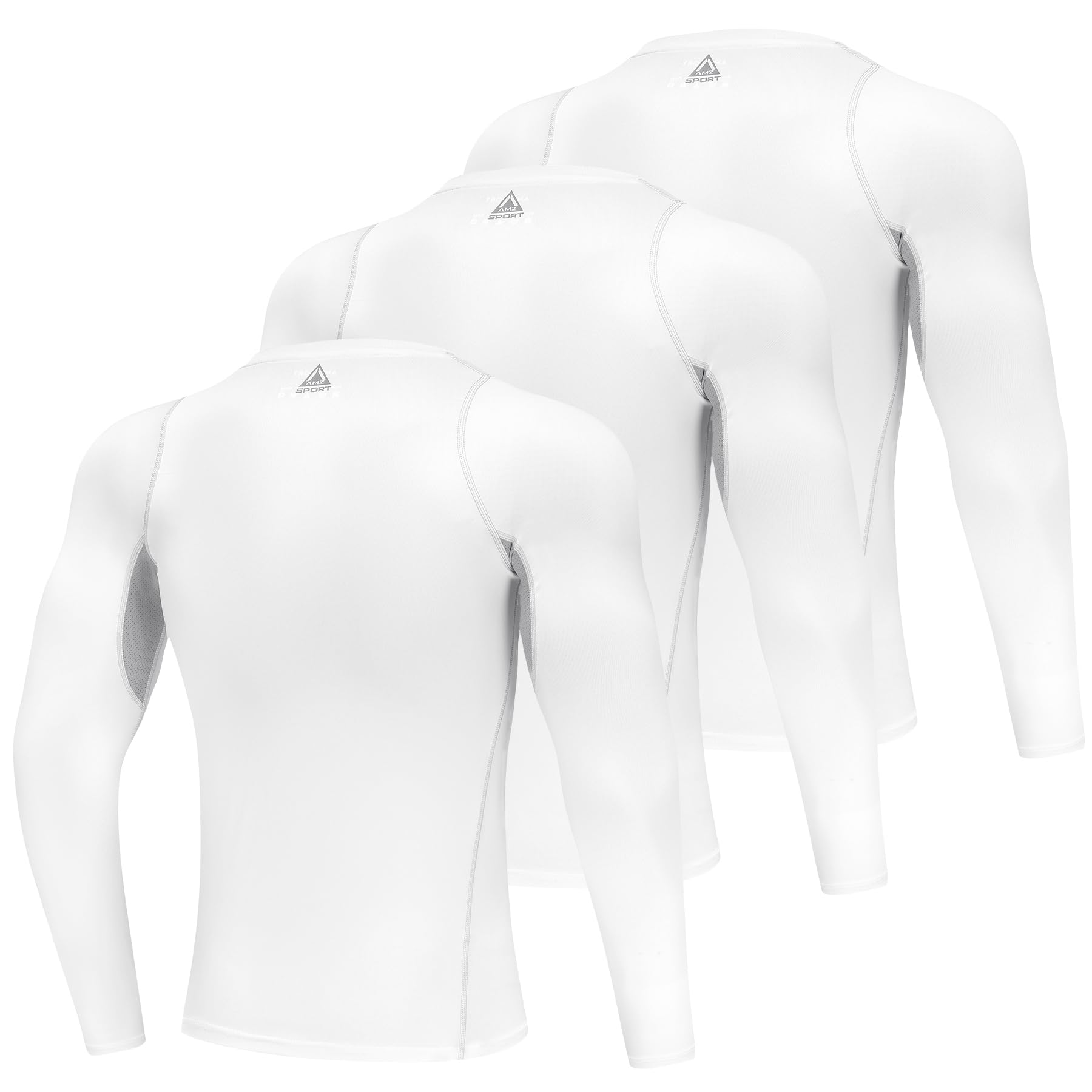AMZSPORT Maglia Compressione Uomo Confezione da 3 Maglia Termica Manica Lunga Maglietta Palestra Compression Shirt Ciclismo Running Sportiva