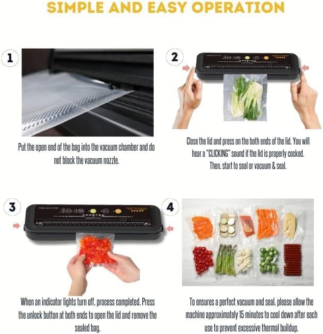 Image of MegaWise Vacuum Sealer Machine | 80kPa Suction Power| Bags and Cutter Included | Compact One-Touch Automatic Food Sealer with External Vacuum System | Dry Moist Fresh Modes for All Saving needs