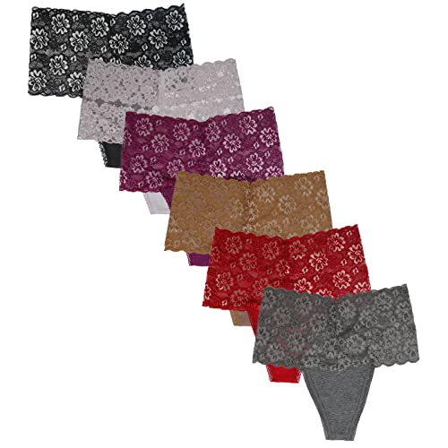 Hoge Taille Kant Thongs Voor Vrouwen C Sectie Herstel Postpartum Moederschap Retro String Slipje Pack van 6, Veelkleurige B 6st, XXL