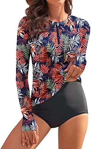 WOWENY Damen Schwimmshirt Langarm 1/4 Zip badeshirt Rashguard Sonnenschutz Swimsuits Bademode surf Shirt Strand Swimming Vest