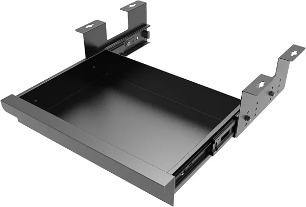 Beiyier Under Desk Sliding Drawer for Office Desk or Table, Pull-out Storage Organizer for Sit-Stand Workstation with High Crosspiece under Desktop (Black)