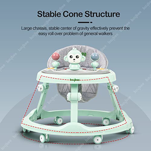 Baybee Drono Baby Walker for Kids, Round Kids with 4 Seat Height Adjustable | Activity for Baby with with Food Tray & Musical Toy Bar | for Baby 6-18 Months Boys Girls (Green)