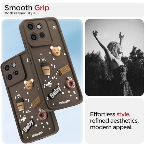 Image of Outlouders Back Cover for Moto Edge 50 Neo 5G | 3D Cartoon Cute Fun Bear | Silicone Full Body Protection Bumper Case (Brown)
