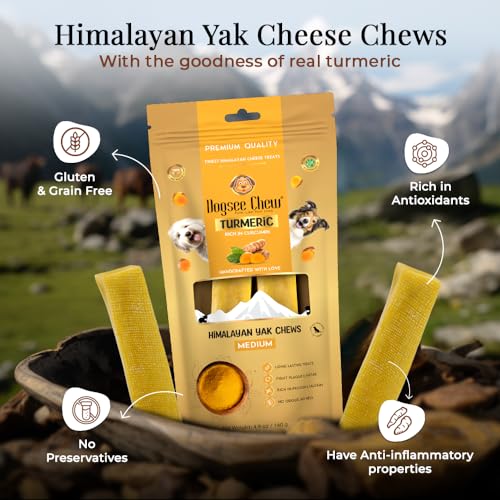 Dogsee Himalayan Yak Cheese Dog Chews with Turmeric/Curcumin (Medium - 2 Chews) | Dog Chews Long Lasting | Anti-inflammatory | Dog Chews for Teeth Cleaning | Odorless Dog Treats
