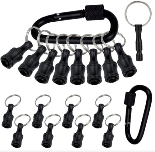 10 Pcs Bit Holder Keychain Kit, 1/4" Hex Shank Screwdriver Drill Bit Holder Screw Adapter Quick Release Hand-Held Socket Holder for Electric Screwdrivers Drill Bit (with 1 Carabiner&1 Key Adapter)