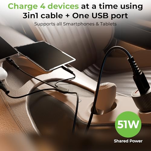 Image of UltraProlink Mach Trio-Link 51W Dual Port Fast Car Charger (USB-C PD 30W /PPS 33W + USB-A QC 18W) with 65W 3-in-1 Nylon Braided Cable 1.5m | CarPlay & Android Auto|UM1270