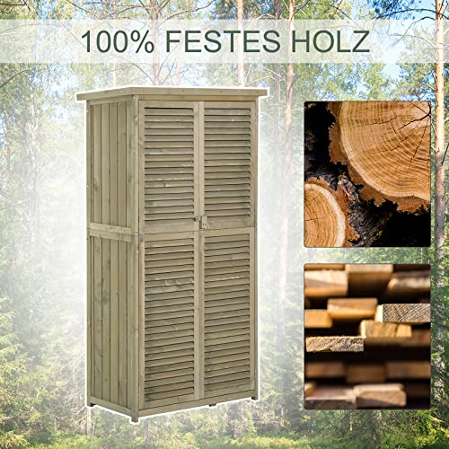 Outsunny Gartenschrank Holz Geräteschuppen Gerätehaus mit Asphaltdach Lamellentür Geräteschrank Schuppen Garten 4 Fächer… – Bild 5