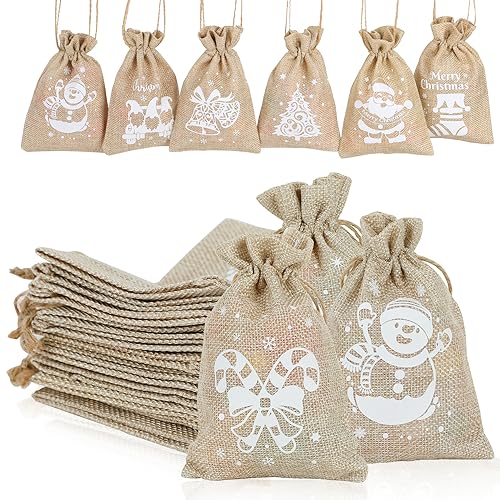 DERAYEE 12 Stück Weihnachtstüten Set,Jutesäckchen,Weihnachtstasche...