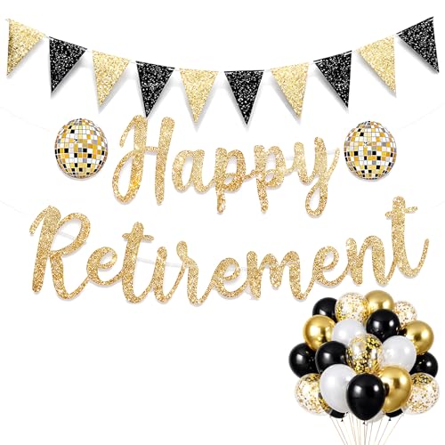 33Pcs Retirement Decorations Happy Retirement Banner Set for Office Parties and Family Celebrations Complete 33-Piece Decoration Kit with Letters and Flags Ideal for Photo Backdrops and Indoor Part