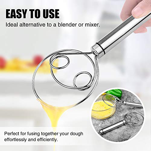 Inmorven Danish Dough Whisk, 2 Pack Premium Stainless Steel Dutch Whisk, Large Hand Mixer Artisan Blender For Bread, Pastry, Pizza Dough - Perfect Baking