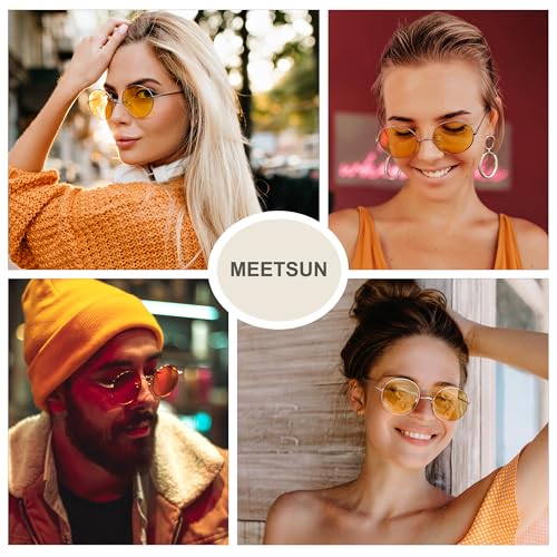 Image of MEETSUN Small Round Polarized Sunglasses for Men Women Metal Retro Hippie Circle Sun Glasses Driving Festival Cosplay UV400