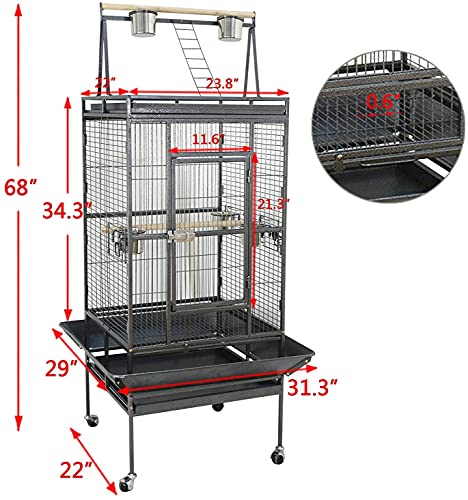 Super Deal WSTT762-XMMM1 68-Inch Large Bird Cage With Rolling Stand African Grey Parrot Chinchilla Finch Cage Conure Cockatiel Cockatoo Pet House Wrought Iron Birdcage thumb #4