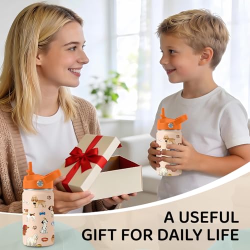 Image of Dog Water Bottle for Son & Daughter, Stainless Steel Insulated Tumbler with Straw Lid and Handle, 12oz Reusable Leak-Proof Bottle for Sports