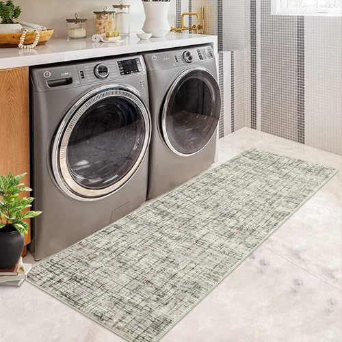 COZYLOOM Washable Runner Rug 2x6 Rug Runner Modern Rug Non Slip Kitchen Rugs Abstract Indoor Entryway Rug Soft Bath Mat Stain Resistant Carpet for Bedroom Hallway Laundry Nursery 2'x6' Taupe