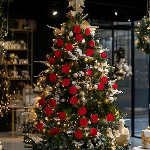 50 PCS Fake Red Roses, Artificial Red Flowers Bulk Realistic Silk Faux Rose with Stems for Wedding Decoration Anniversary Bridal Bouquet DIY Floral Arrangement Romantic Home Decor Gifts - Image 3