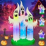 BLOWOUT FUN 10FT Halloween Inflatables Ghost Family Outdoor Decorations with RGB LEDs Blow Up Yard Halloween Decorations Outdoor Spooky Ghost Decor for Lawn Garden Holiday Party Decor