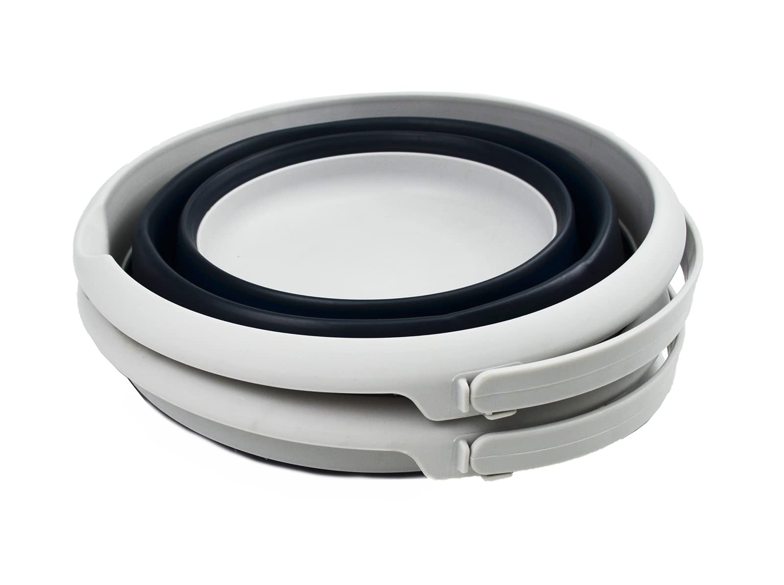SAMMART Secchio in plastica da 8,5 l, pieghevole, rotondo, portatile, salvaspazio, per esterni, dimensioni: 31 cm di diametro (grigio, 2)